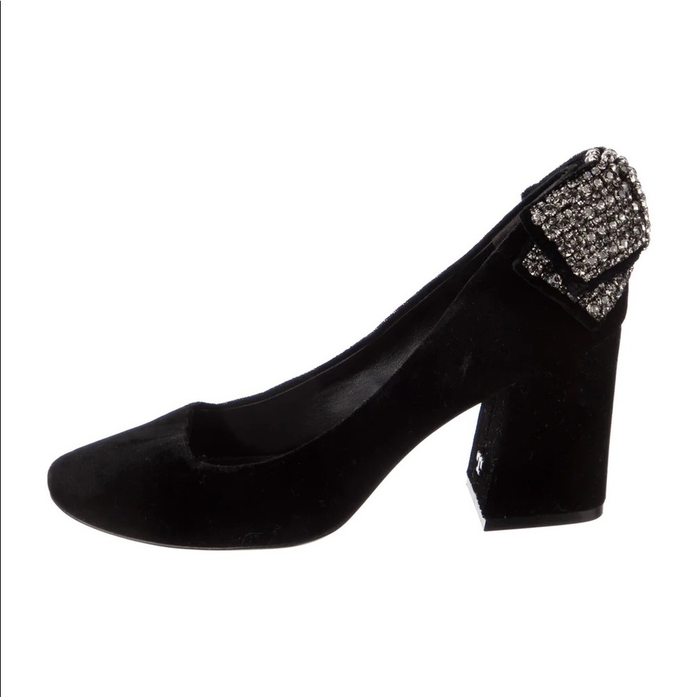 Tory Burch Black Velvet Heels with Crystal Bows - Picture 12 of 12